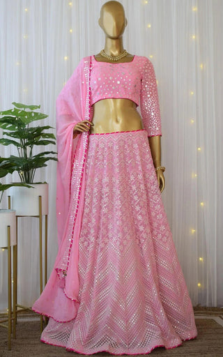 Pink Lehenga Choli in Georgette With Sequence and Mirror Work Clothsvilla