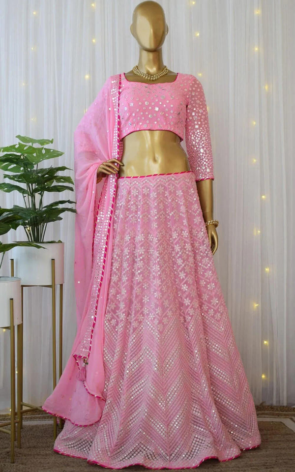 Pink Lehenga Choli in Georgette With Sequence and Mirror Work Clothsvilla