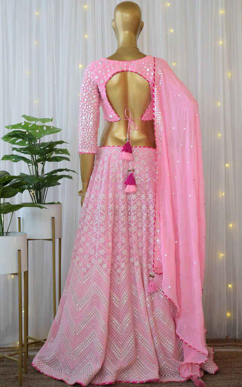 Pink Lehenga Choli in Georgette With Sequence and Mirror Work Clothsvilla