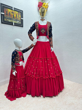 Pink Mom-Daughter Combo Lehenga Choli with Jacket ClothsVilla