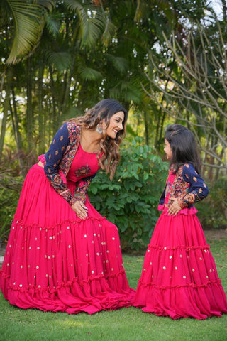 Pink Mom-Daughter Combo Lehenga Choli with Jacket ClothsVilla