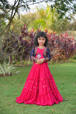 Pink Mom-Daughter Combo Lehenga Choli with Jacket ClothsVilla