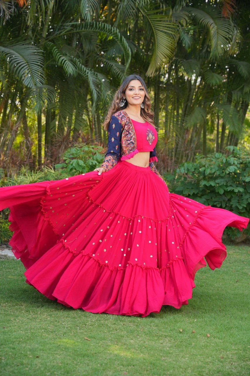 Pink Mom-Daughter Combo Lehenga Choli with Jacket ClothsVilla
