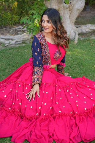 Pink Mom-Daughter Combo Lehenga Choli with Jacket ClothsVilla