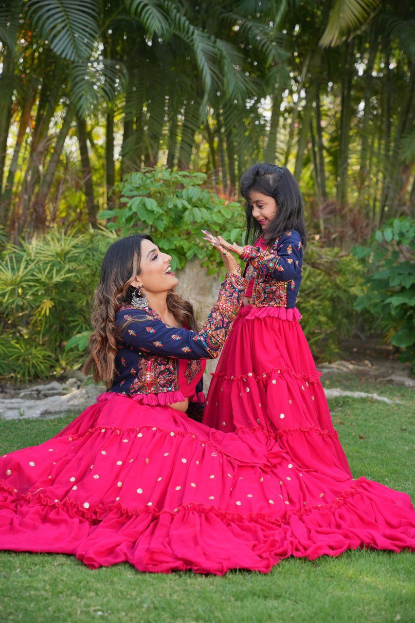 Pink Mom-Daughter Combo Lehenga Choli with Jacket ClothsVilla