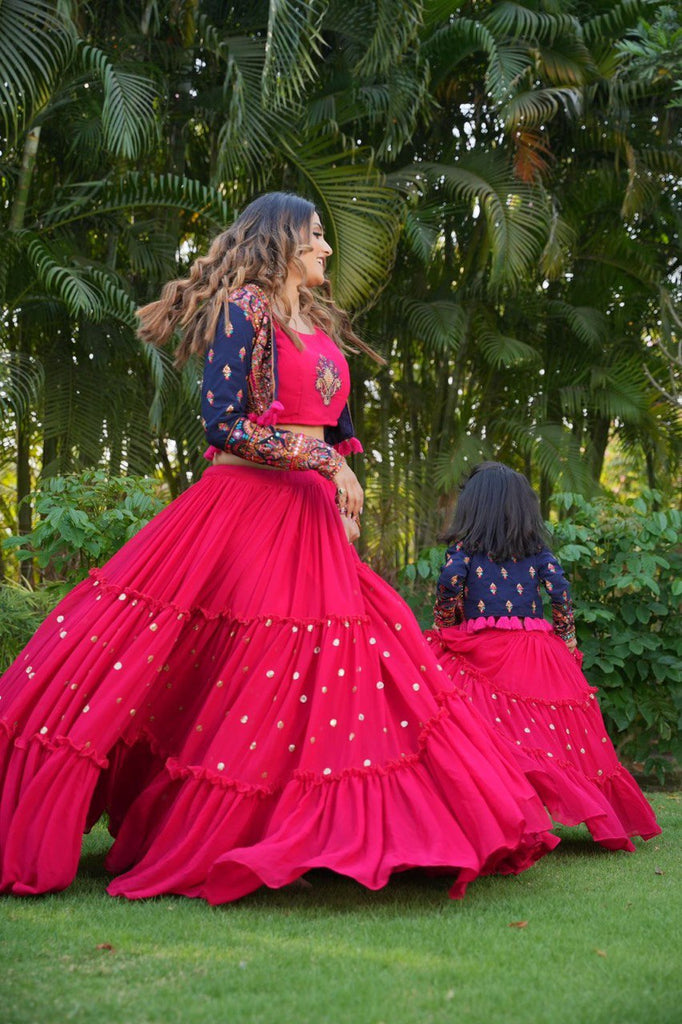 Pink Mom-Daughter Combo Lehenga Choli with Jacket ClothsVilla