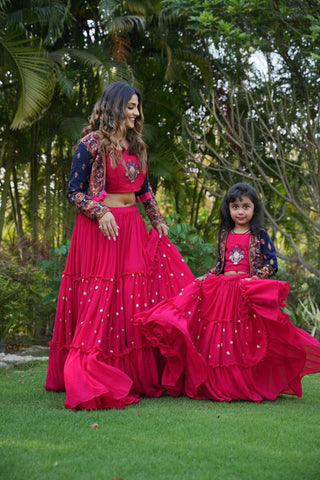 Pink Mom-Daughter Combo Lehenga Choli with Jacket ClothsVilla
