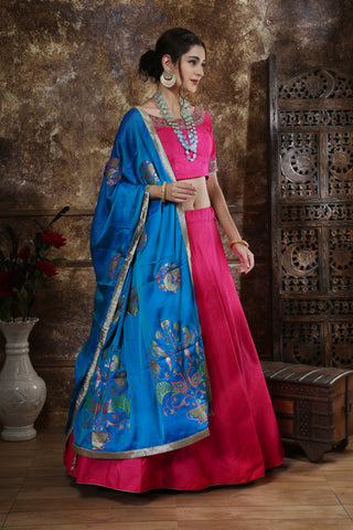 Pink Moti Stone Foil Print Silk Lehenga Choli ClothsVilla