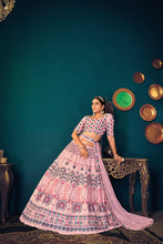 Load image into Gallery viewer, Pink Multi-Thread, Sequins, And Gota Patti Embroidered Georgette Semi Stitched Wedding And Party Lehenga ClothsVilla