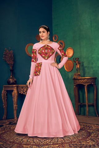 Pink Multi Resham Work Georgette Salwar Semi Stitched ClothsVilla