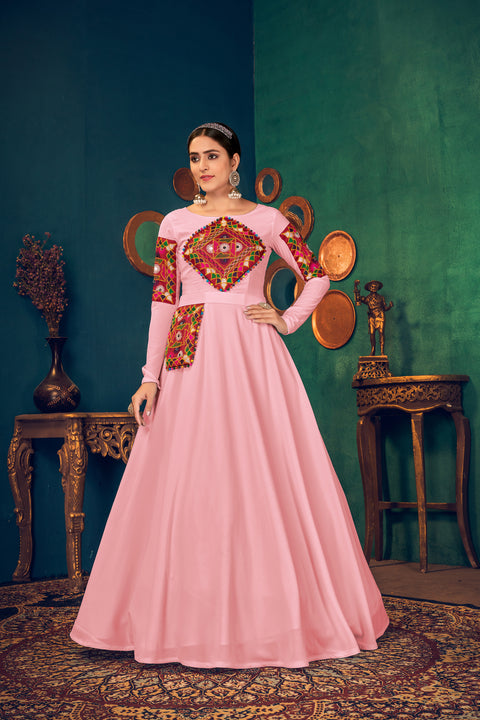 Pink Multi Resham Work Georgette Salwar Semi Stitched ClothsVilla Main image