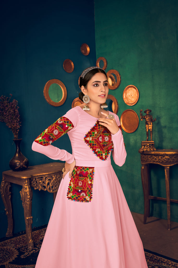 Pink Multi Resham Work Georgette Salwar Semi Stitched ClothsVilla