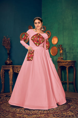 Pink Multi Resham Work Georgette Salwar Semi Stitched ClothsVilla