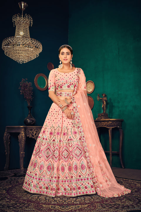 Pink Multi Thread Gotta Work Georgette Wedding Lehenga Choli ClothsVilla Main image