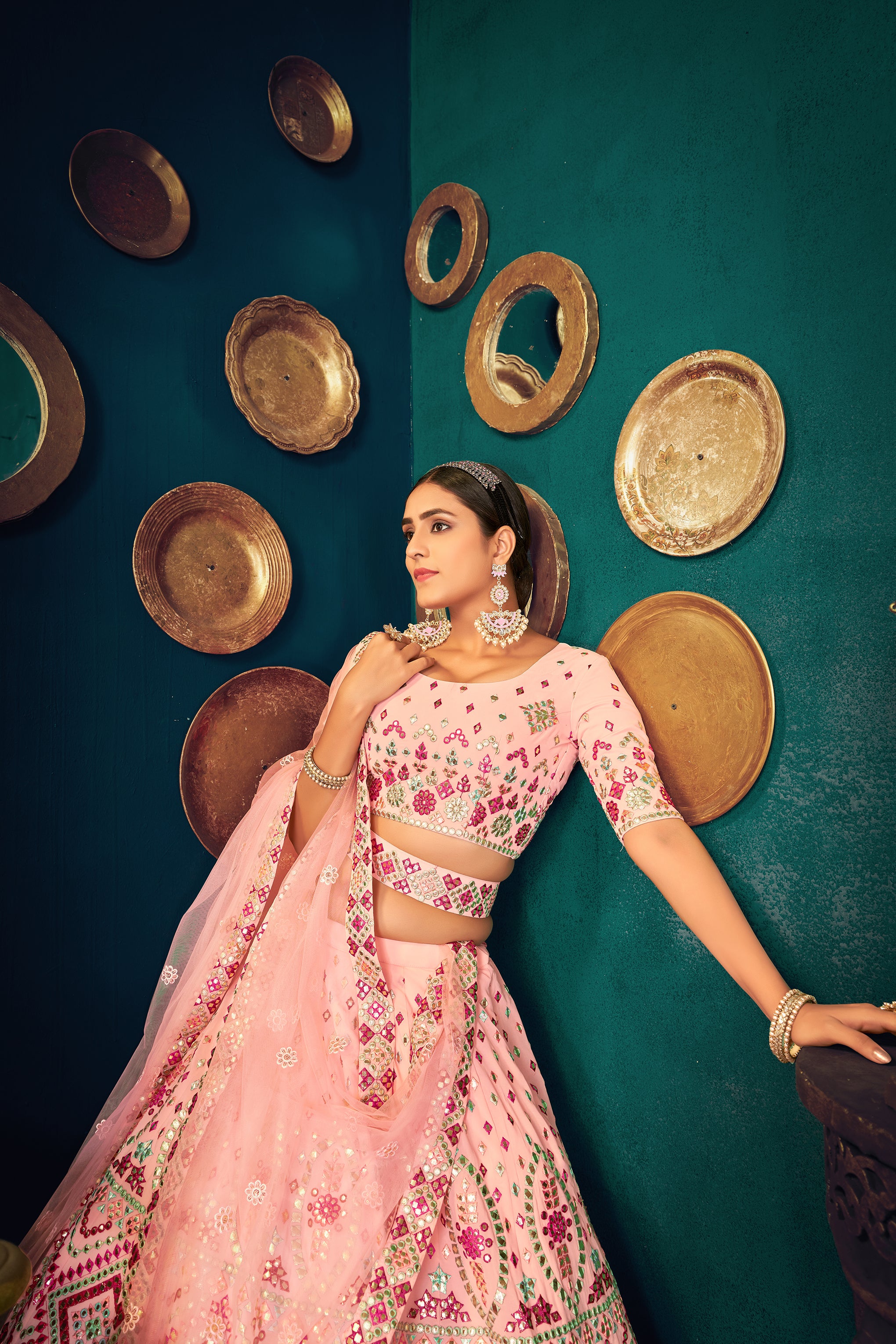 Pink Multi Thread Gotta Work Georgette Wedding Lehenga Choli ClothsVilla