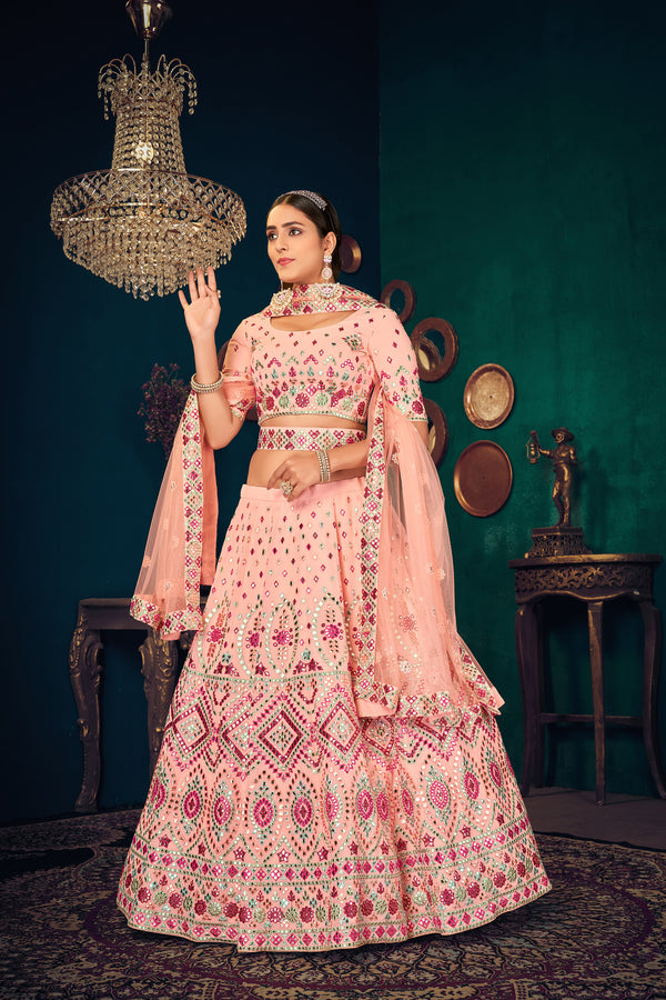 Pink Multi Thread Gotta Work Georgette Wedding Lehenga Choli ClothsVilla