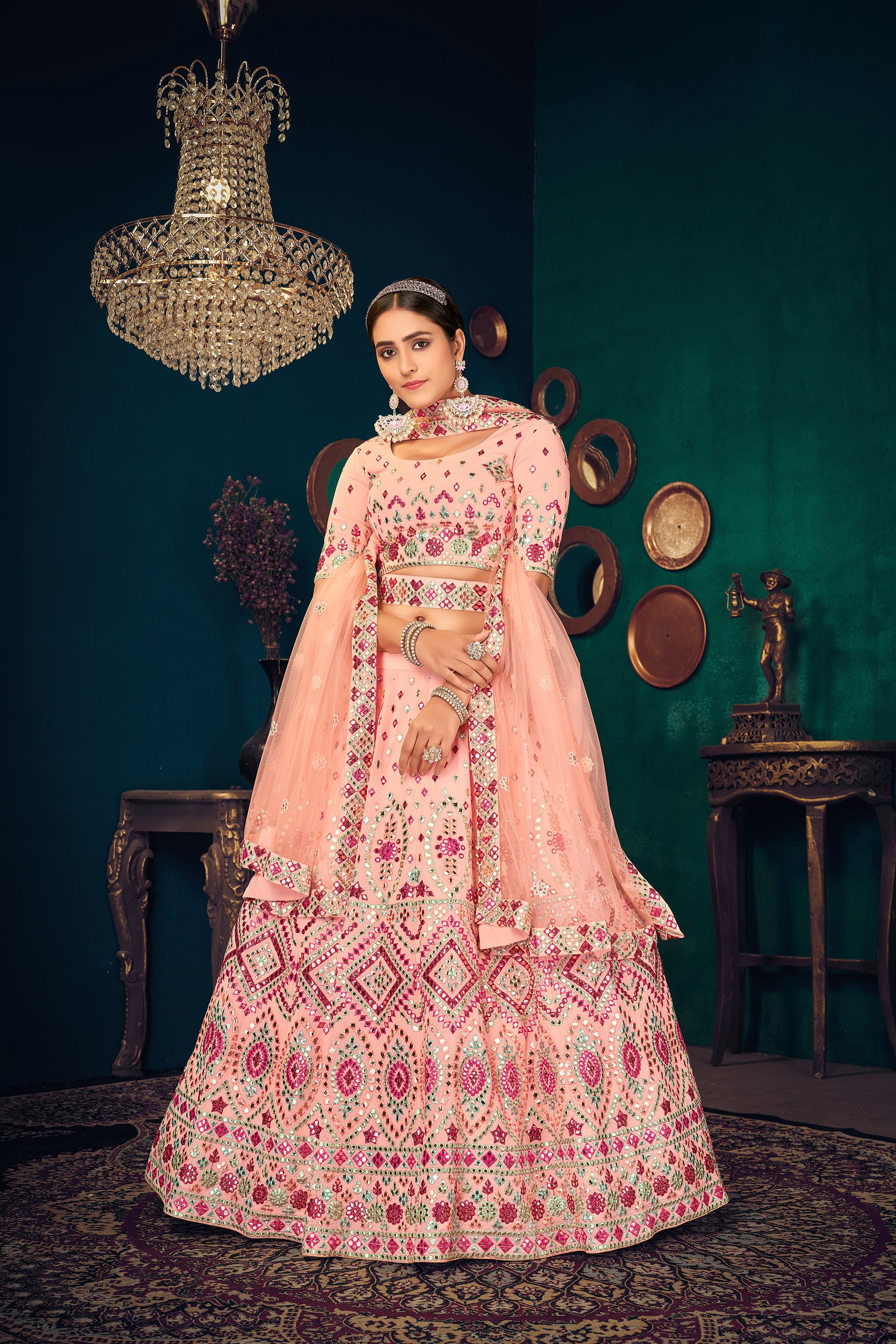 Pink Multi Thread Gotta Work Georgette Wedding Lehenga Choli ClothsVilla