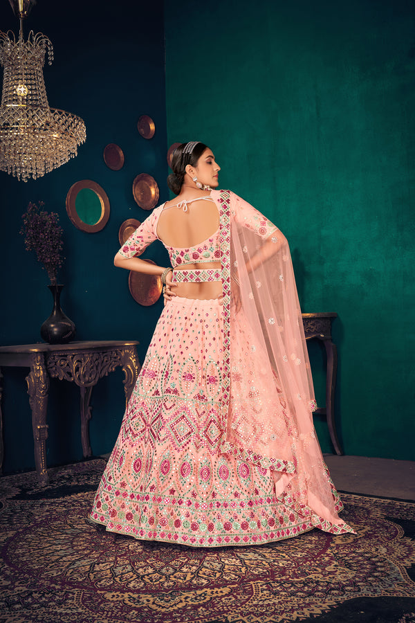 Pink Multi Thread Gotta Work Georgette Wedding Lehenga Choli ClothsVilla