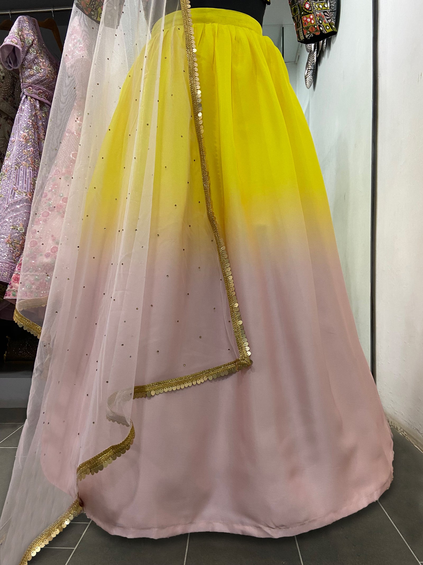 Pink N Yellow Lehenga With Heavy Work Blouse Clothsvilla