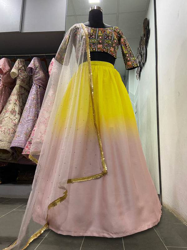 Pink N Yellow Lehenga With Heavy Work Blouse Clothsvilla