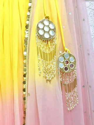 Pink N Yellow Lehenga With Heavy Work Blouse Clothsvilla