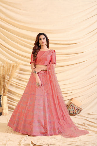 Pink Thread Work Net Party Wear Lehenga Suit - Clothsvilla