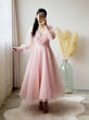 Load image into Gallery viewer, Pink Prom Dresses V-Neck Puffy Sleeves A-Line Evening Gown for Wedding Clothsvilla