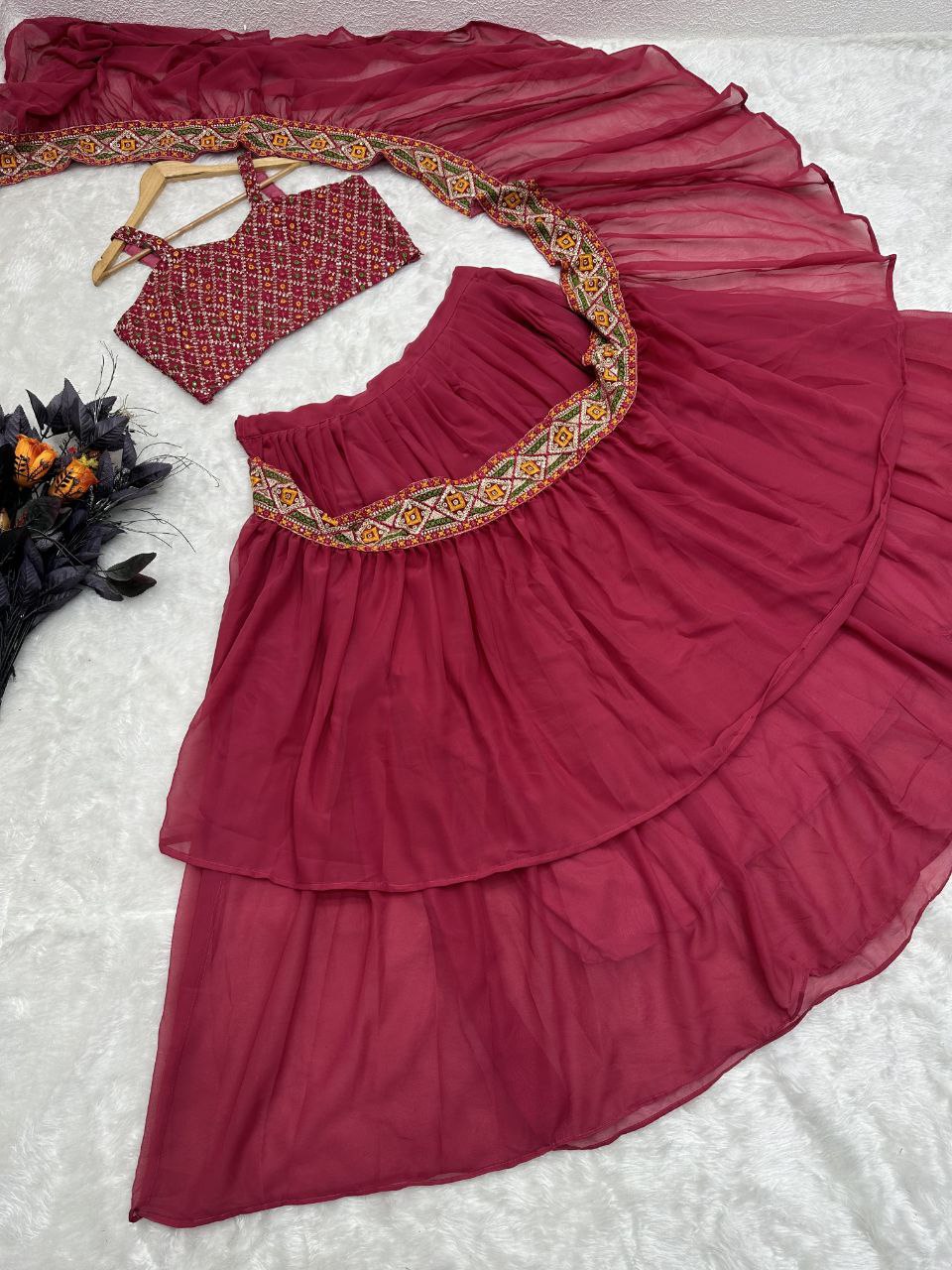 Ready to Wear Saree in Faux Georgette With Embroidery Work ClothsVilla