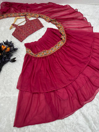 Ready to Wear Saree in Faux Georgette With Embroidery Work ClothsVilla