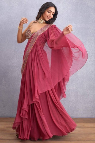 Ready to Wear Saree in Faux Georgette With Embroidery Work ClothsVilla