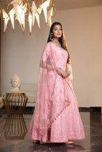 Load image into Gallery viewer, Pink Resham Stonework Georgette Soft Net Anarkali Salwar Suit ClothsVilla