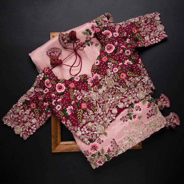Pink Saree In Organza Silk With Resham And Zari Work Clothsvilla
