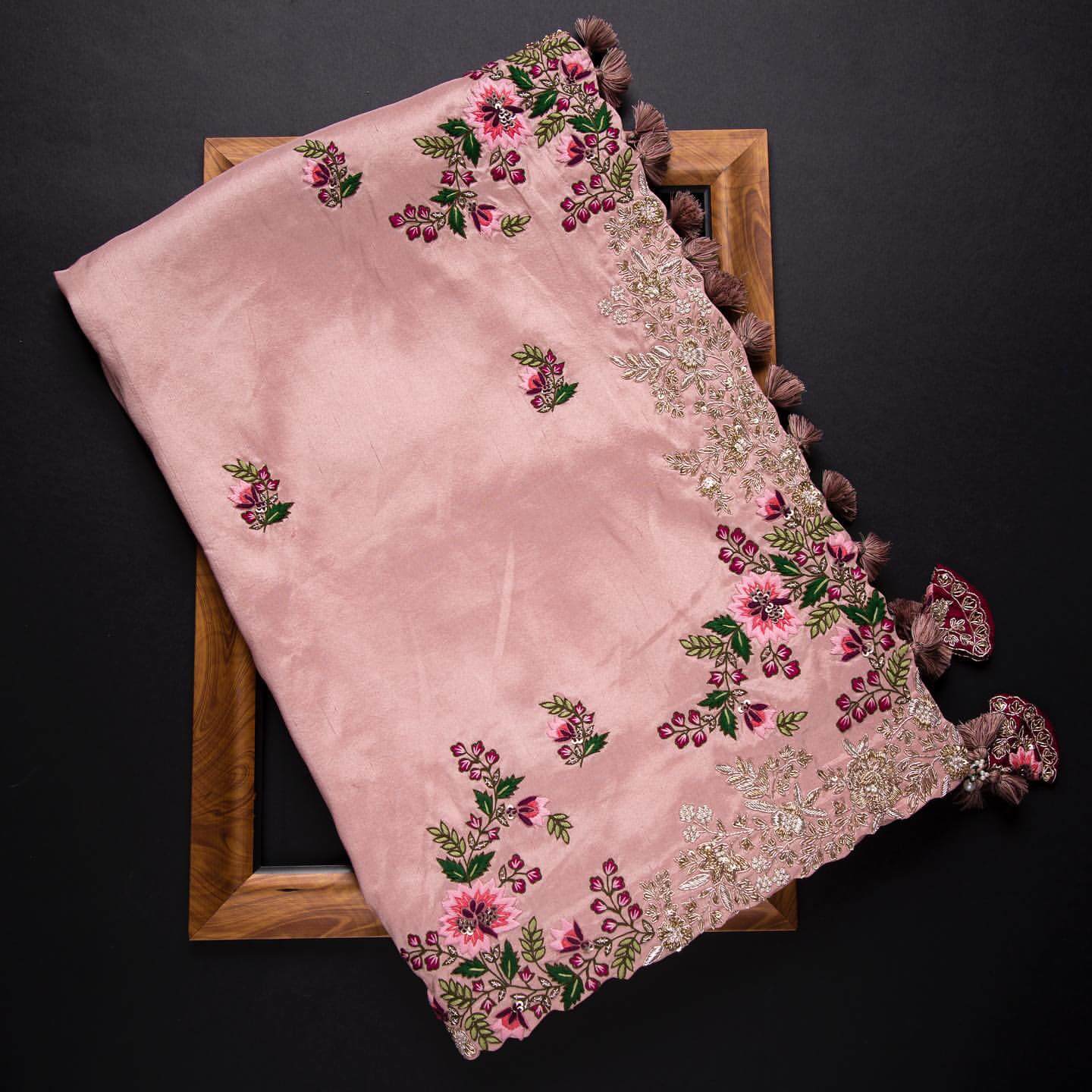 Pink Saree In Organza Silk With Resham And Zari Work Clothsvilla