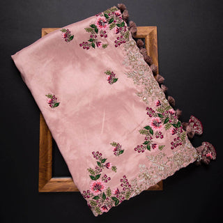 Pink Saree In Organza Silk With Resham And Zari Work Clothsvilla