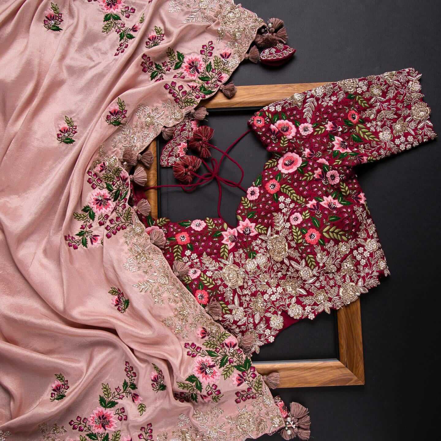 Pink Saree In Organza Silk With Resham And Zari Work Clothsvilla