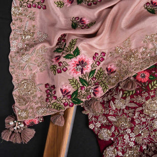 Pink Saree In Organza Silk With Resham And Zari Work Clothsvilla