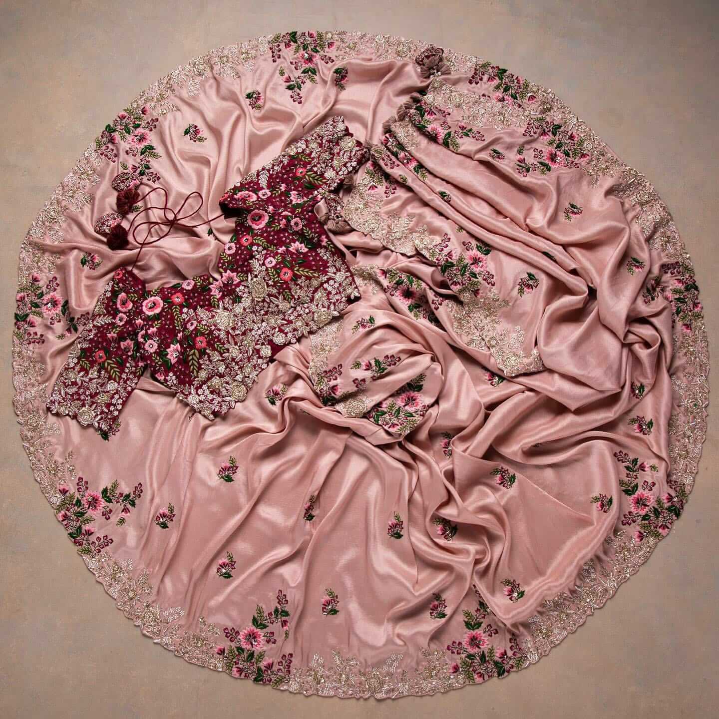 Pink Saree In Organza Silk With Resham And Zari Work Clothsvilla