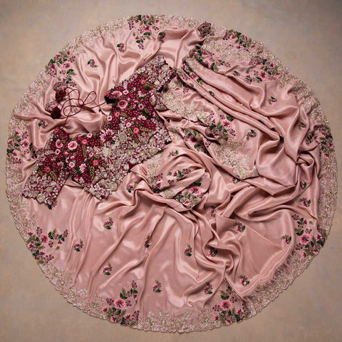 Pink Saree In Organza Silk With Resham And Zari Work Clothsvilla Main image