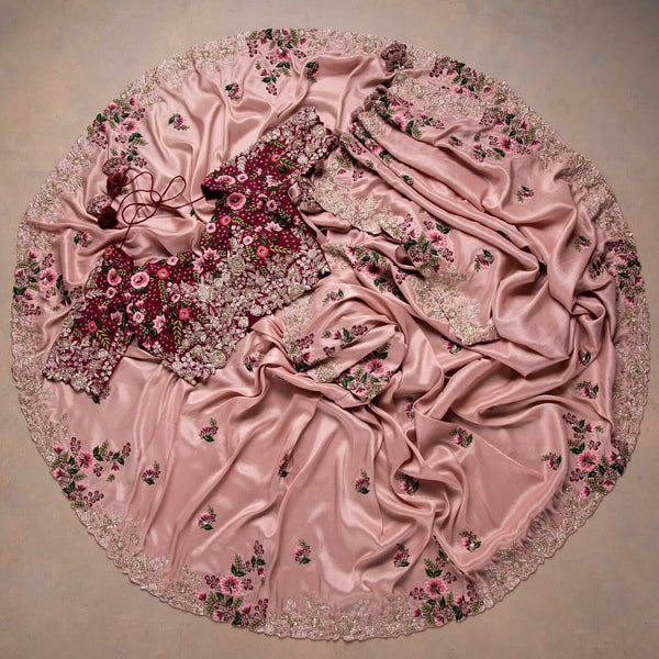 Pink Saree In Organza Silk With Resham And Zari Work Clothsvilla