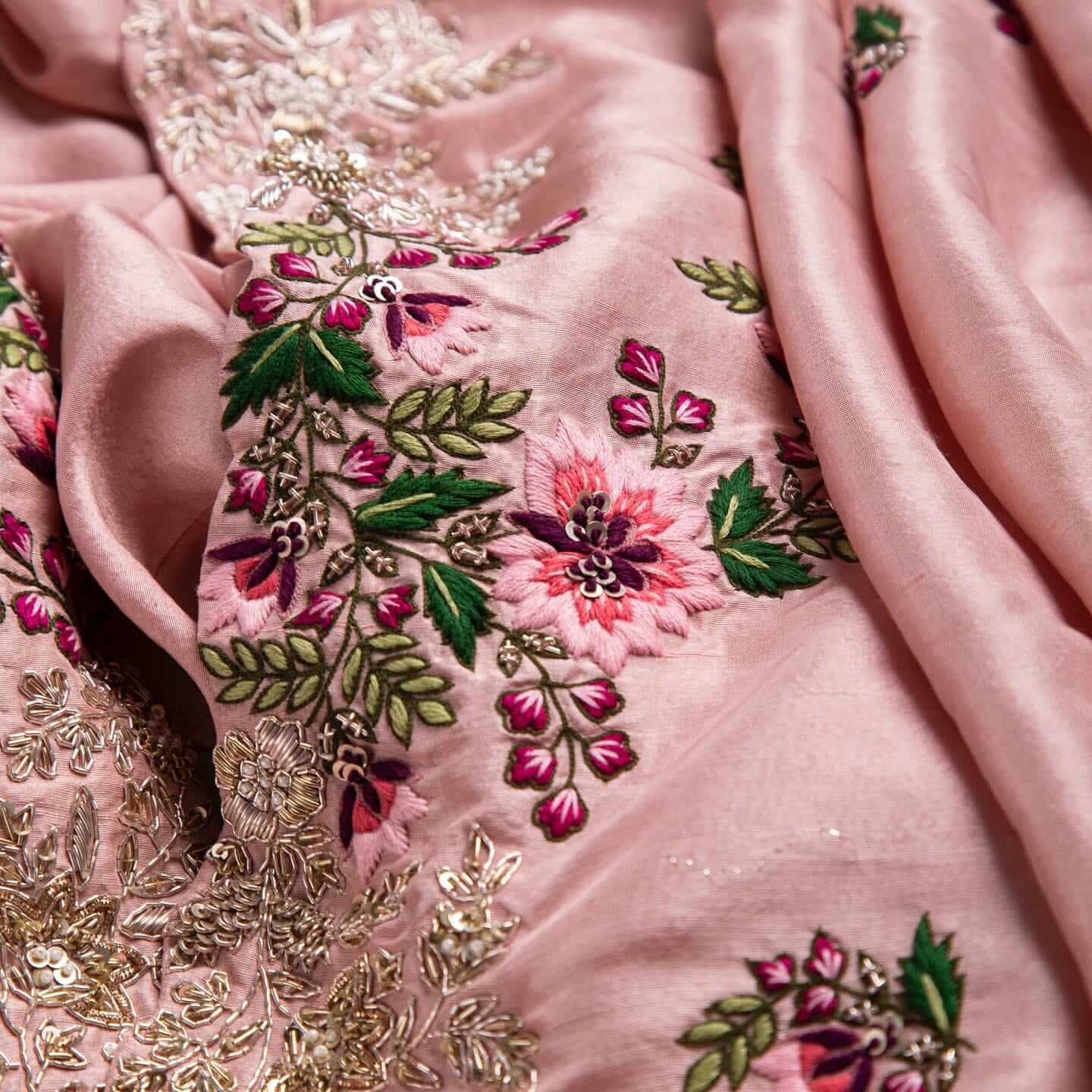 Pink Saree In Organza Silk With Resham And Zari Work Clothsvilla