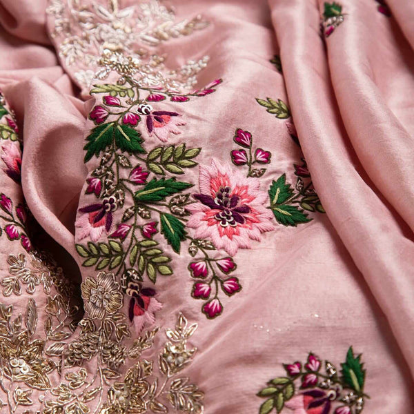 Pink Saree In Organza Silk With Resham And Zari Work Clothsvilla