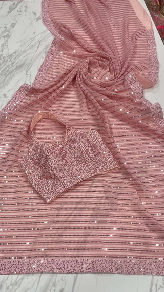 Pink Saree in Georgette With Sequence and Zari Work Clothsvilla