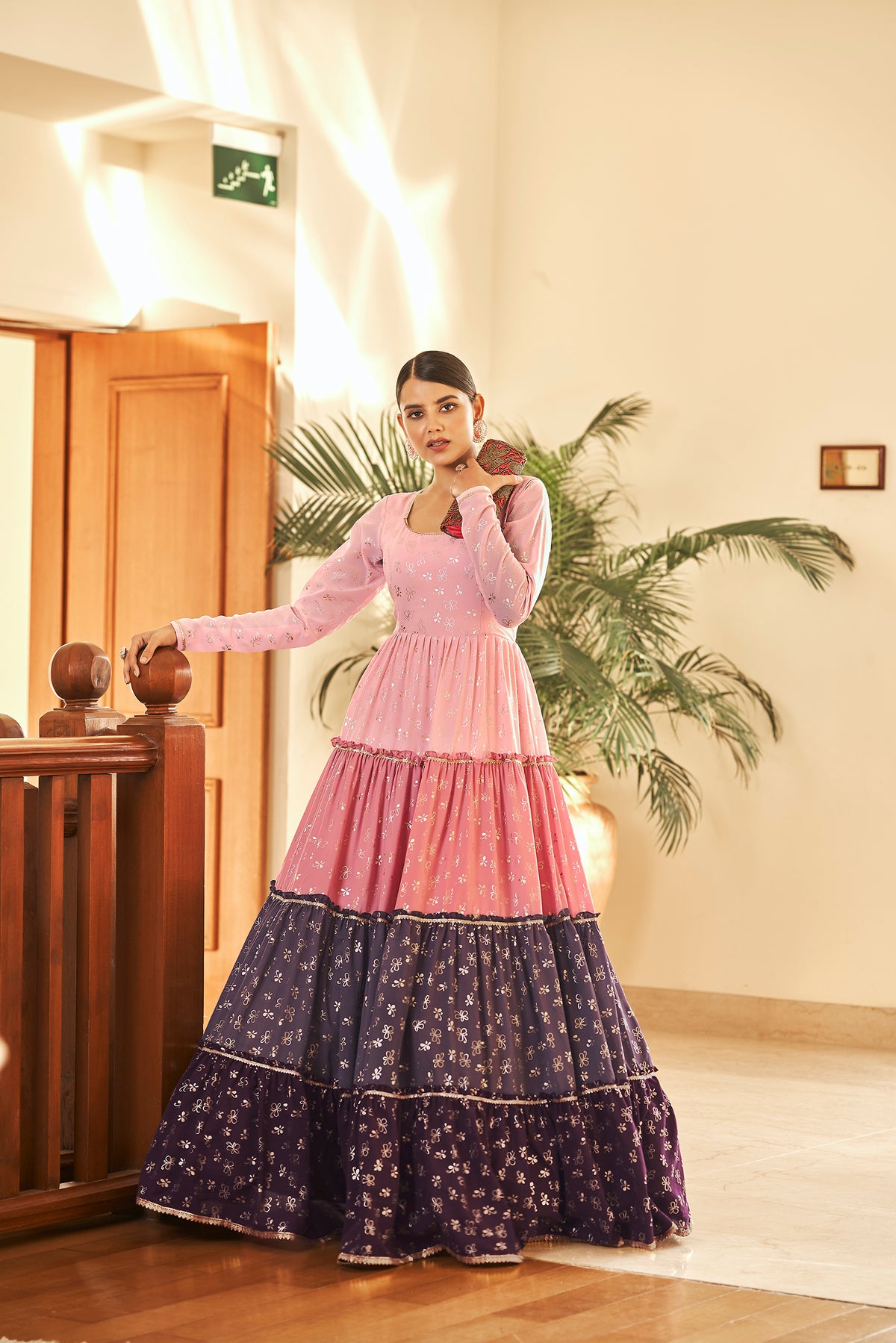 Pink Semi Stitched Georgette Foil Print Long Gown ClothsVilla Main image