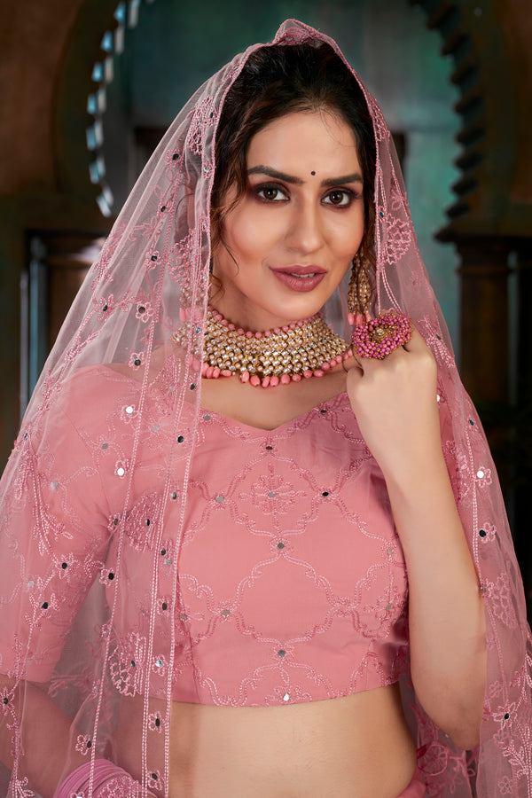 Pink Thread Embroidered Georgette Wedding Wear Lehenga Choli ClothsVilla