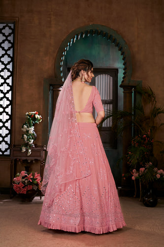 Pink Thread Embroidered Georgette Wedding Wear Lehenga Choli ClothsVilla