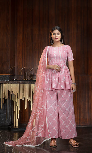 Pink Thread Embroidery Work Festival Wear Peplum Salwar Kameez ClothsVilla