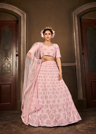 Pink Thread Sequins Georgette Party Wear Lehenga Choli ClothsVilla