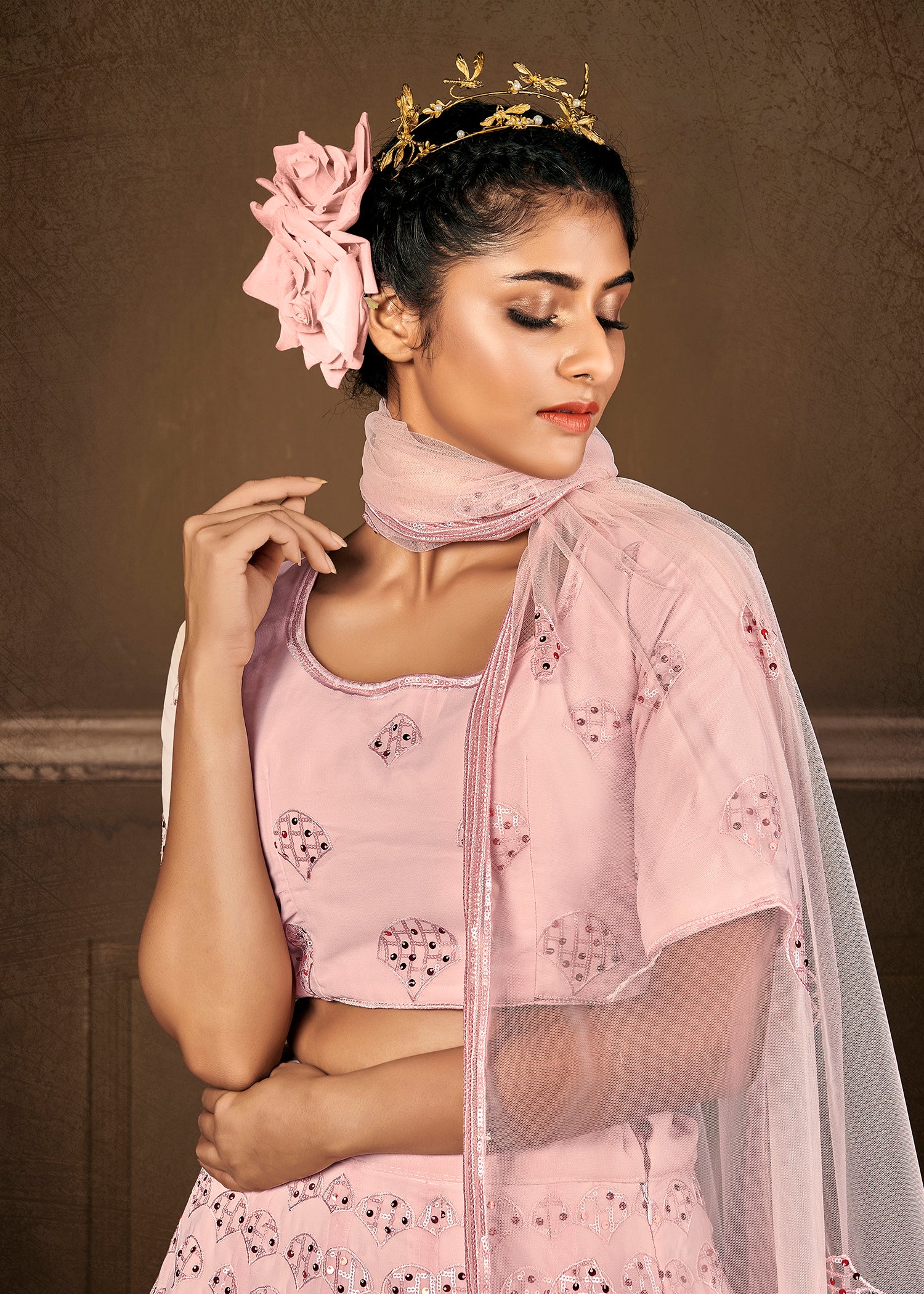 Pink Thread Sequins Georgette Party Wear Lehenga Choli ClothsVilla