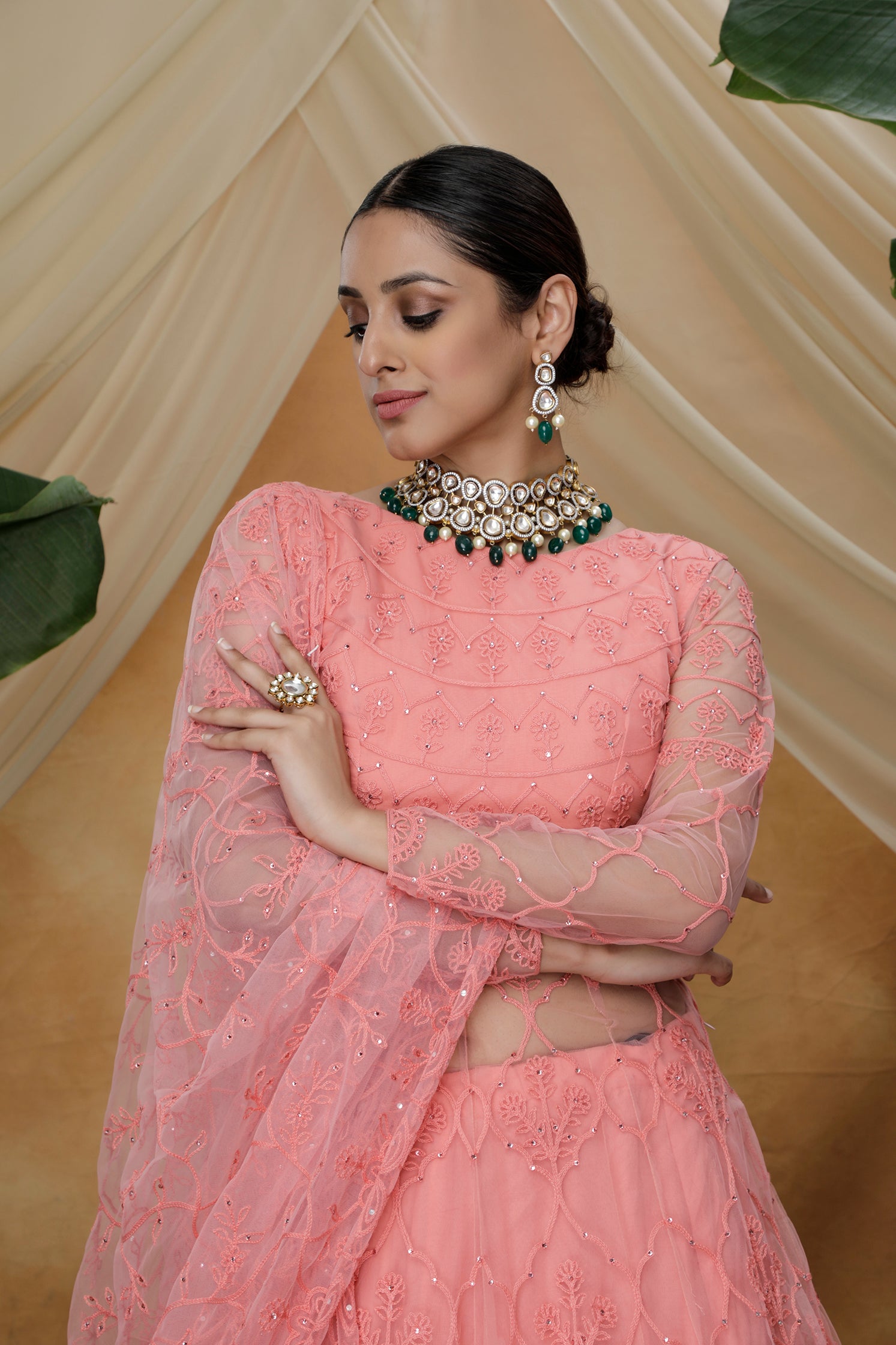 Pink Thread Work Net Party Wear Lehenga Suit ClothsVilla
