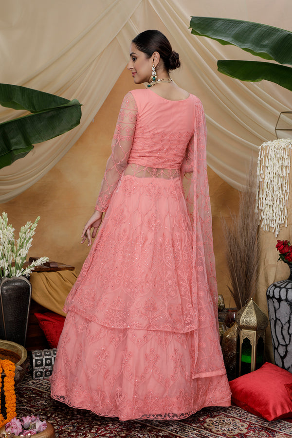 Pink Thread Work Net Party Wear Lehenga Suit ClothsVilla